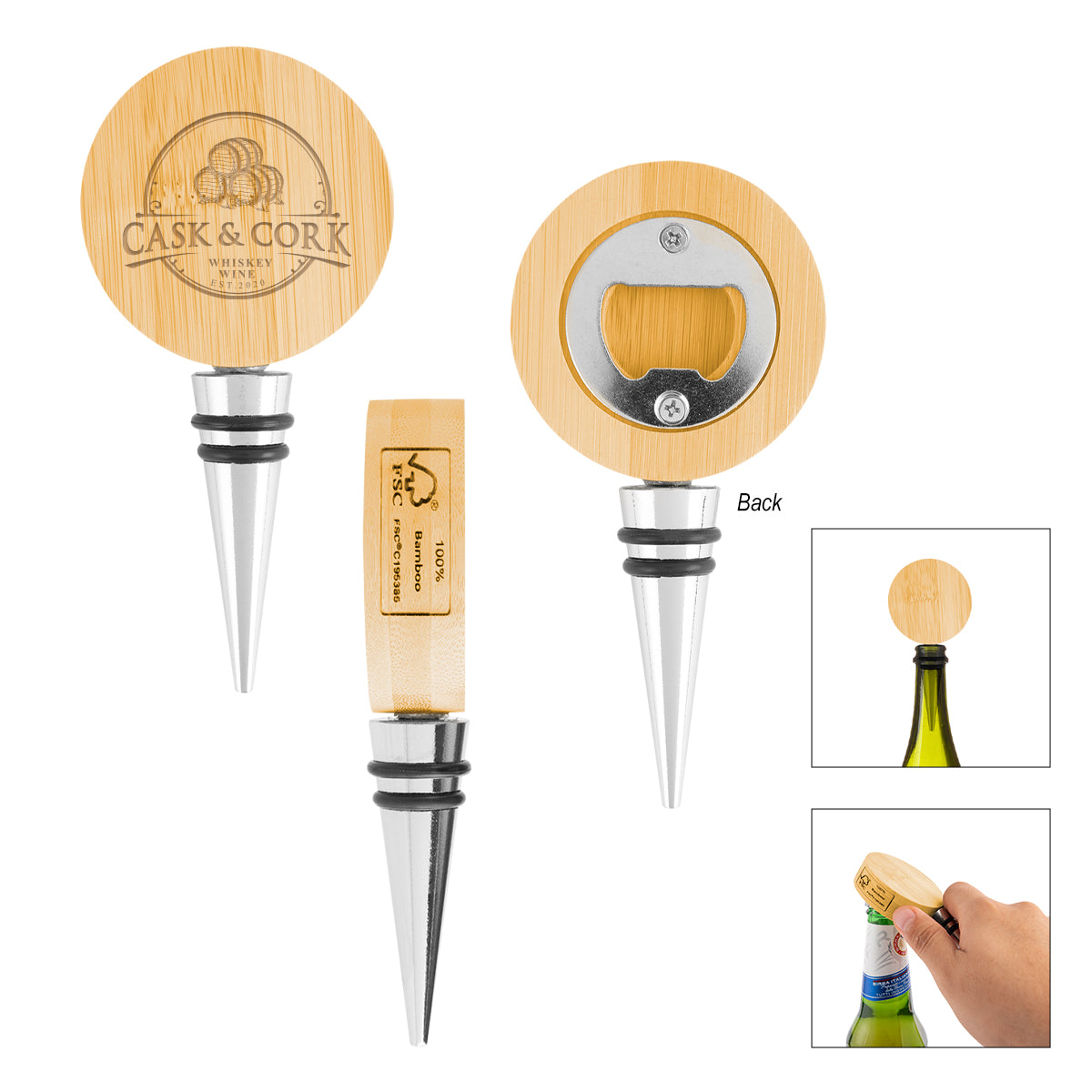 Custom logo Bamboo Wine Stopper With Bottle Opener