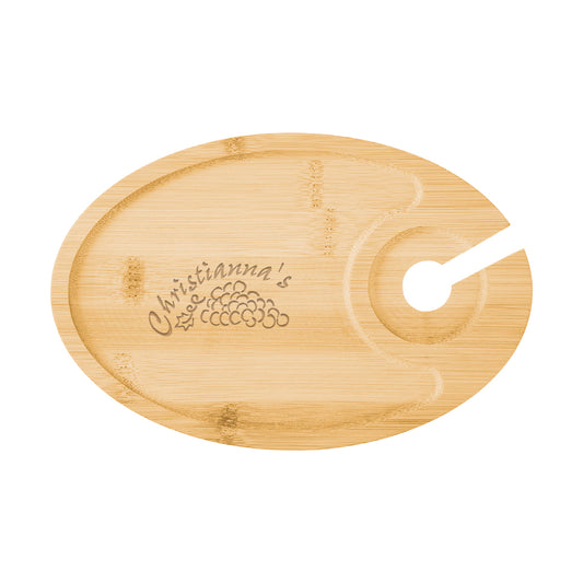 Custom logo Wine & Dine Recessed Bamboo Tray With Wine Glass Holder