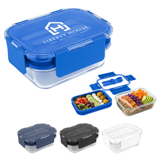 Custom logo Recycled Double Decker Glass Bento Box