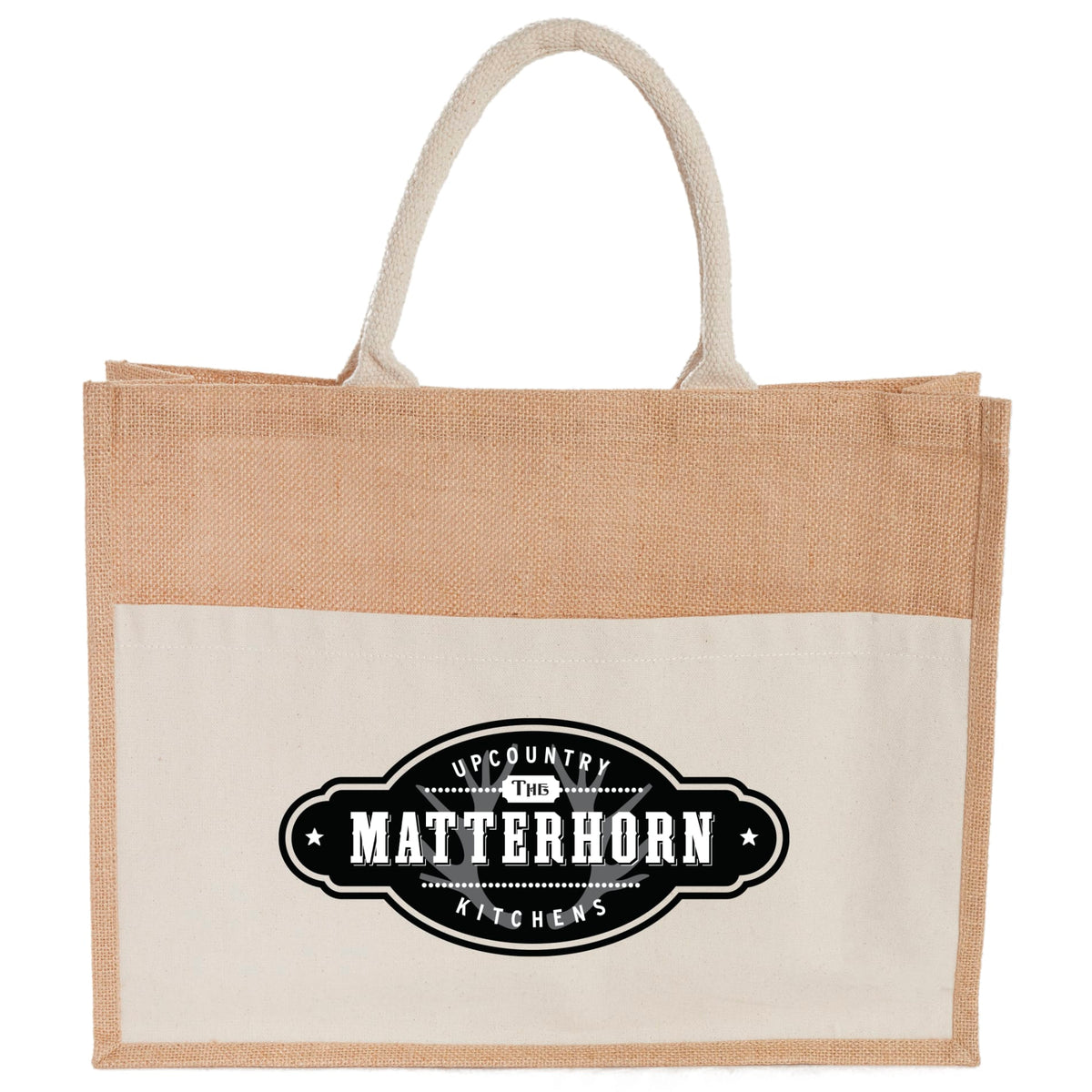 Custom logo Jute Shopper Tote with Recycled Cotton Pocket