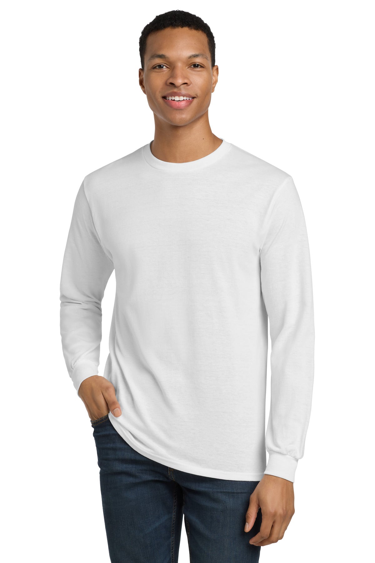Custom logo Gildan® - DryBlend® 50 Cotton/50 Poly Long Sleeve T-Shirt. 8400 in White