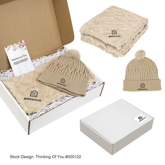 Custom logo Bundle Up Beanie & Blanket Gift Set