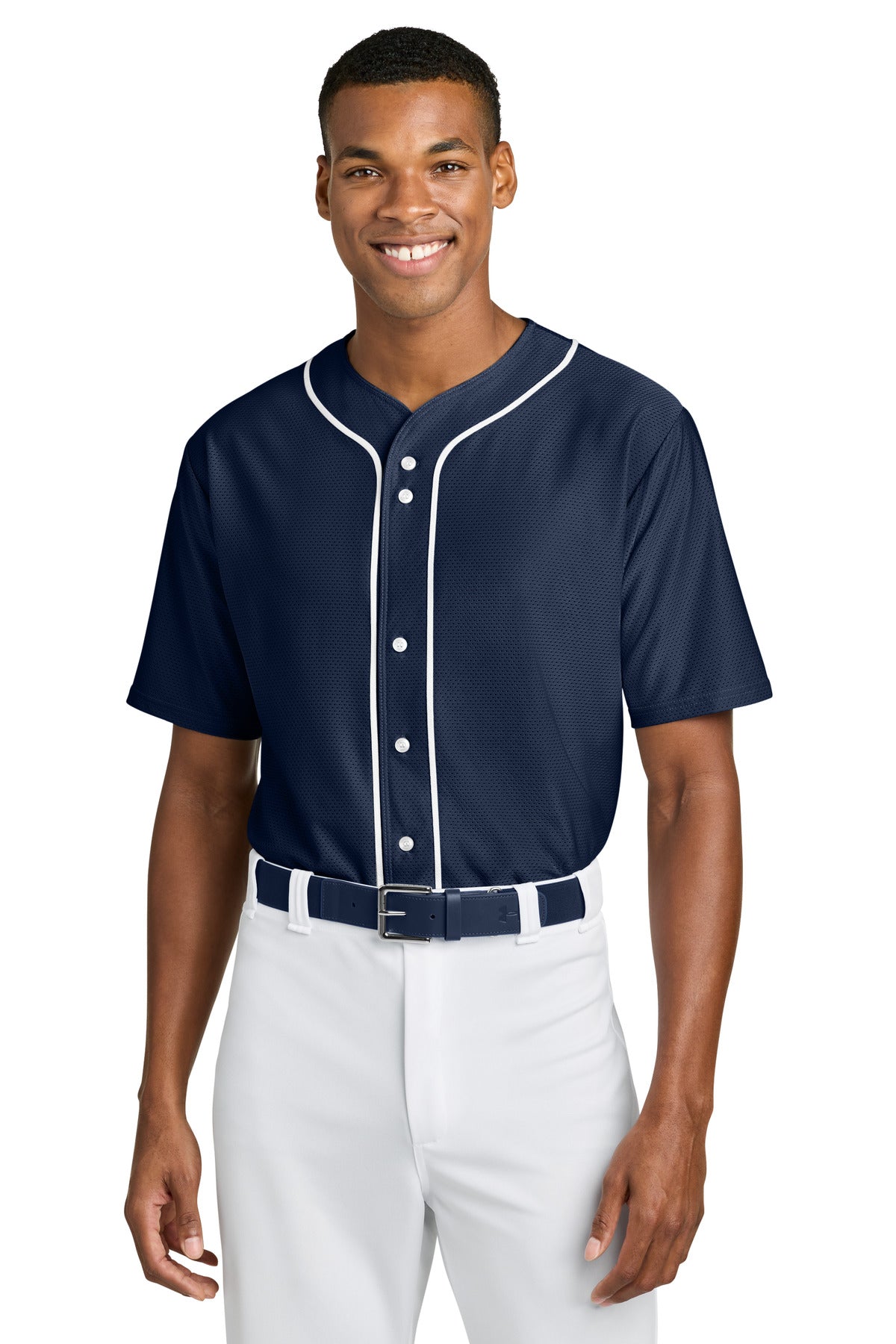 Custom logo A4 Short Sleeve Full-Button Baseball Top A4N4184 in Navy