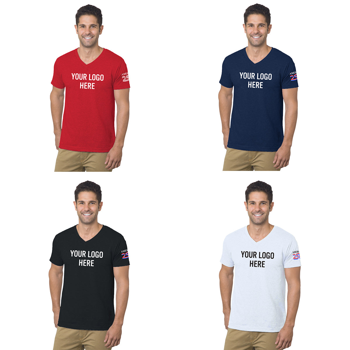 Custom logo America250™ USA Made Fine Jersey V Neck T-Shirt