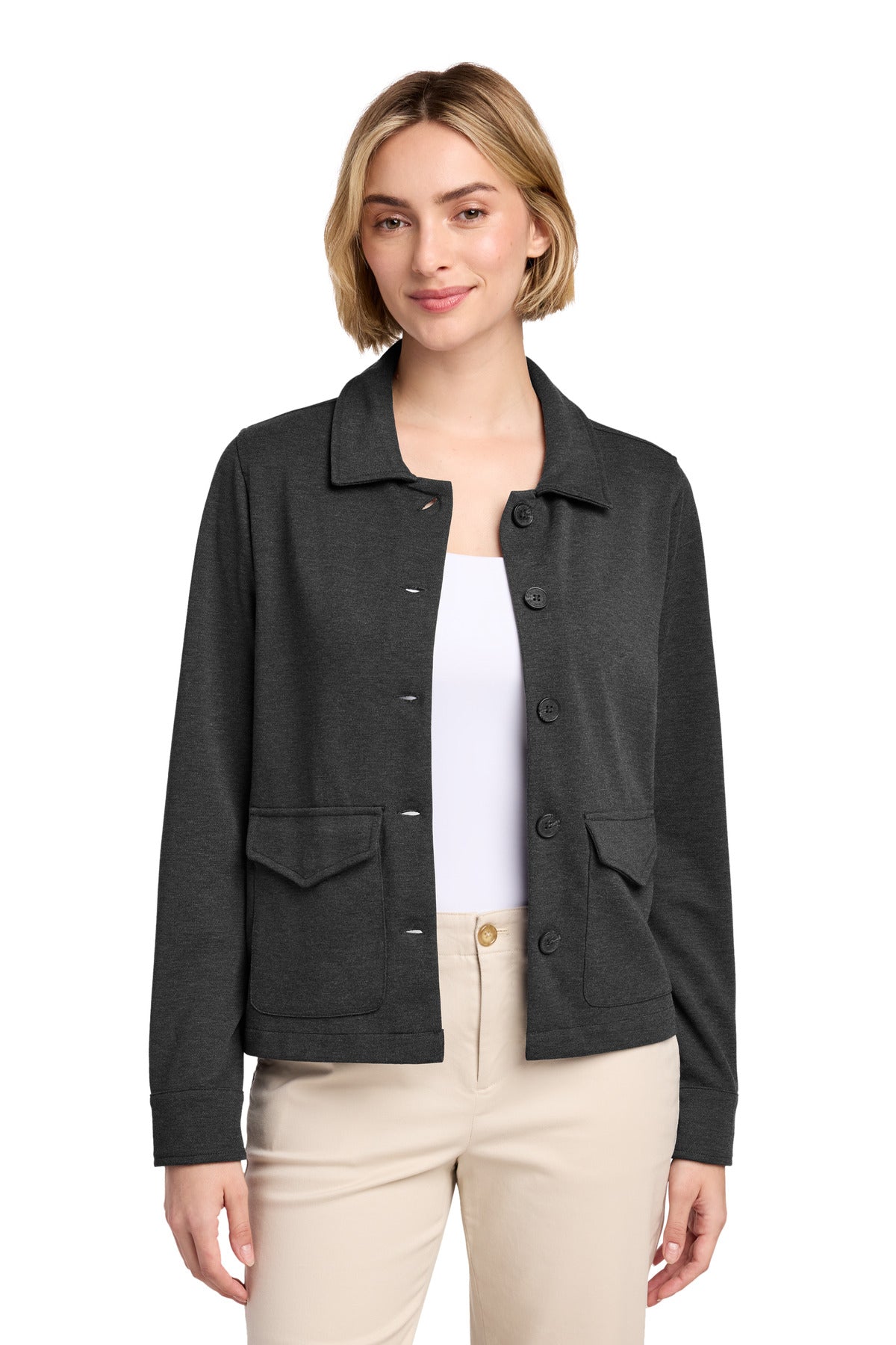 Custom logo Brooks Brothers® Women's Mid-Layer Stretch Button Jacket BB18205 in Windsor Grey Heather