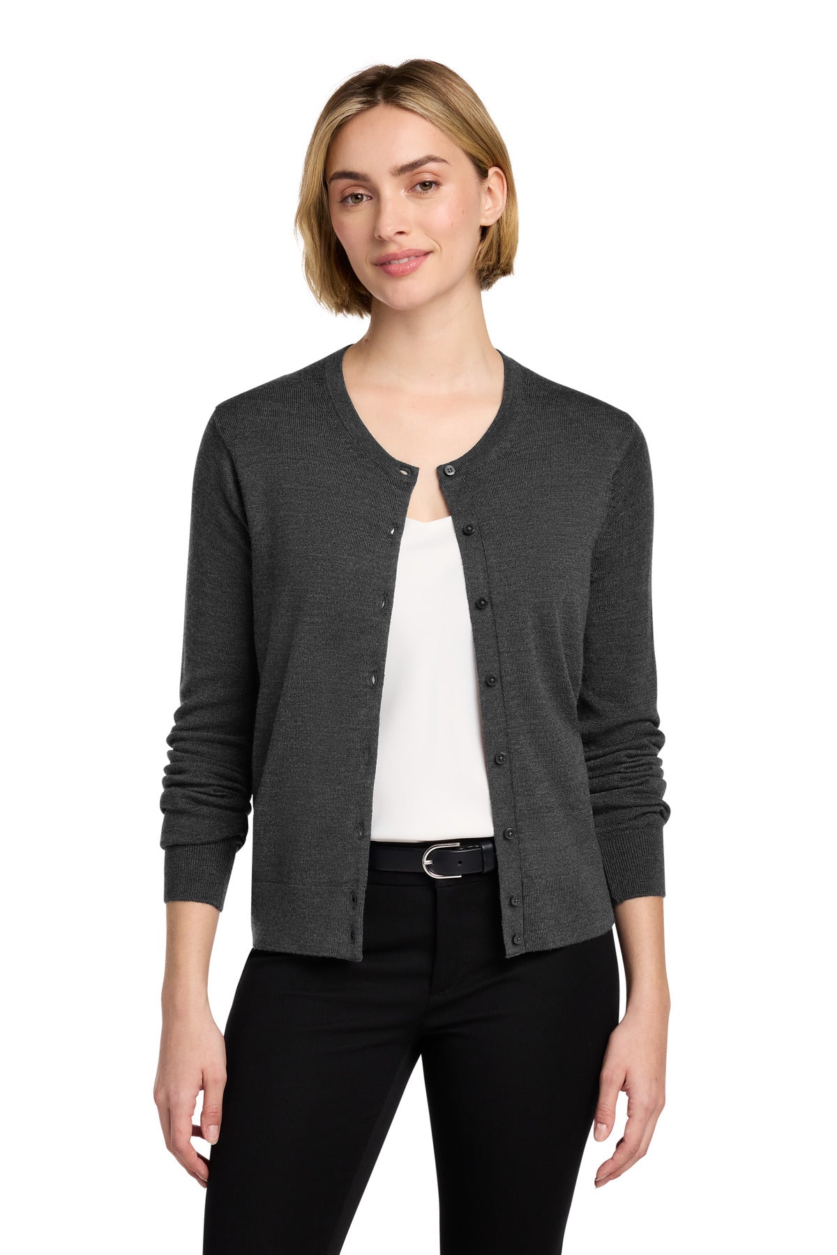 Custom logo Brooks Brothers® Women's Washable Merino Cardigan Sweater BB18413 in Windsor Grey Heather