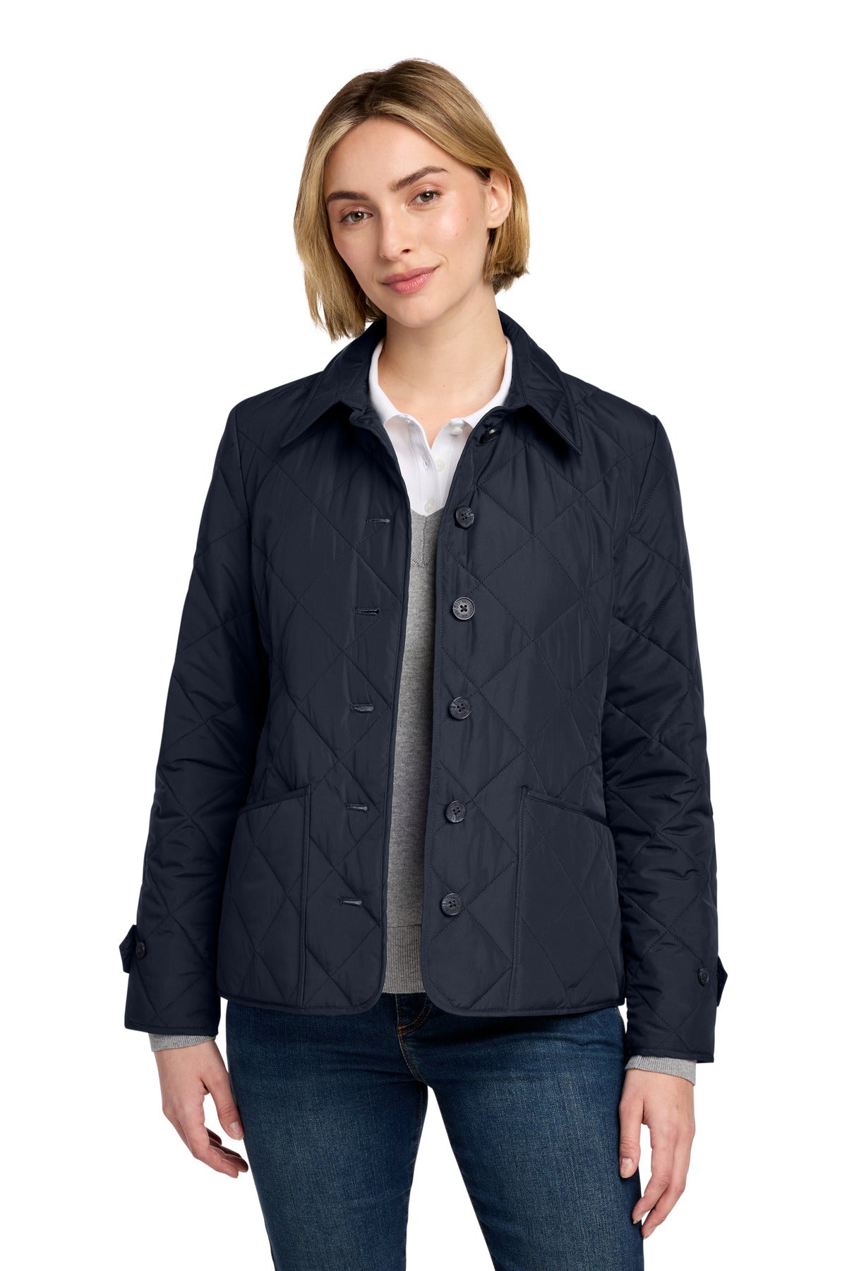 Custom logo Brooks Brothers® Women's Quilted Jacket BB18601 in Night Navy