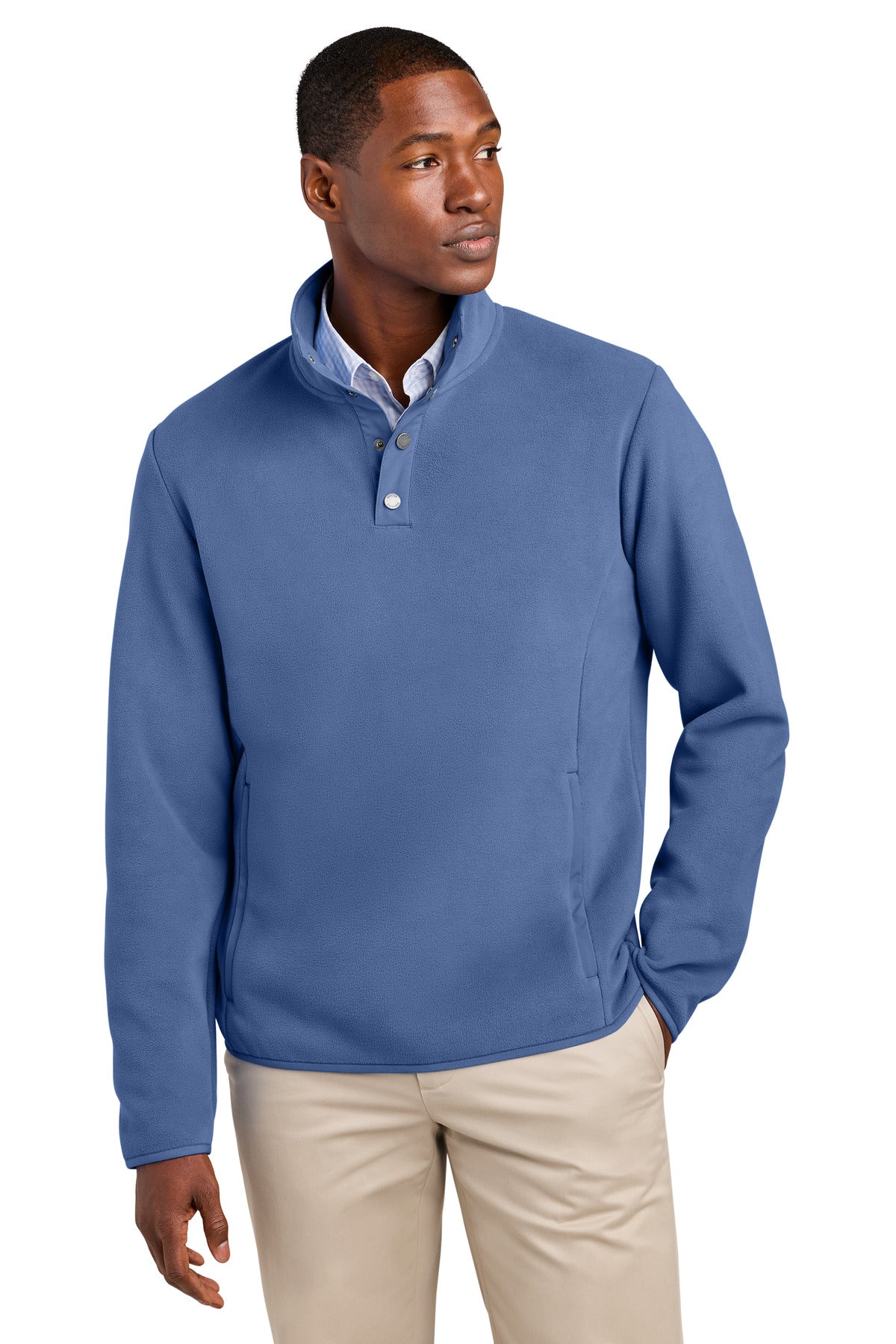 Custom logo Brooks Brothers® Fleece 1/4-Snap Neck BB18612 in Charter Blue