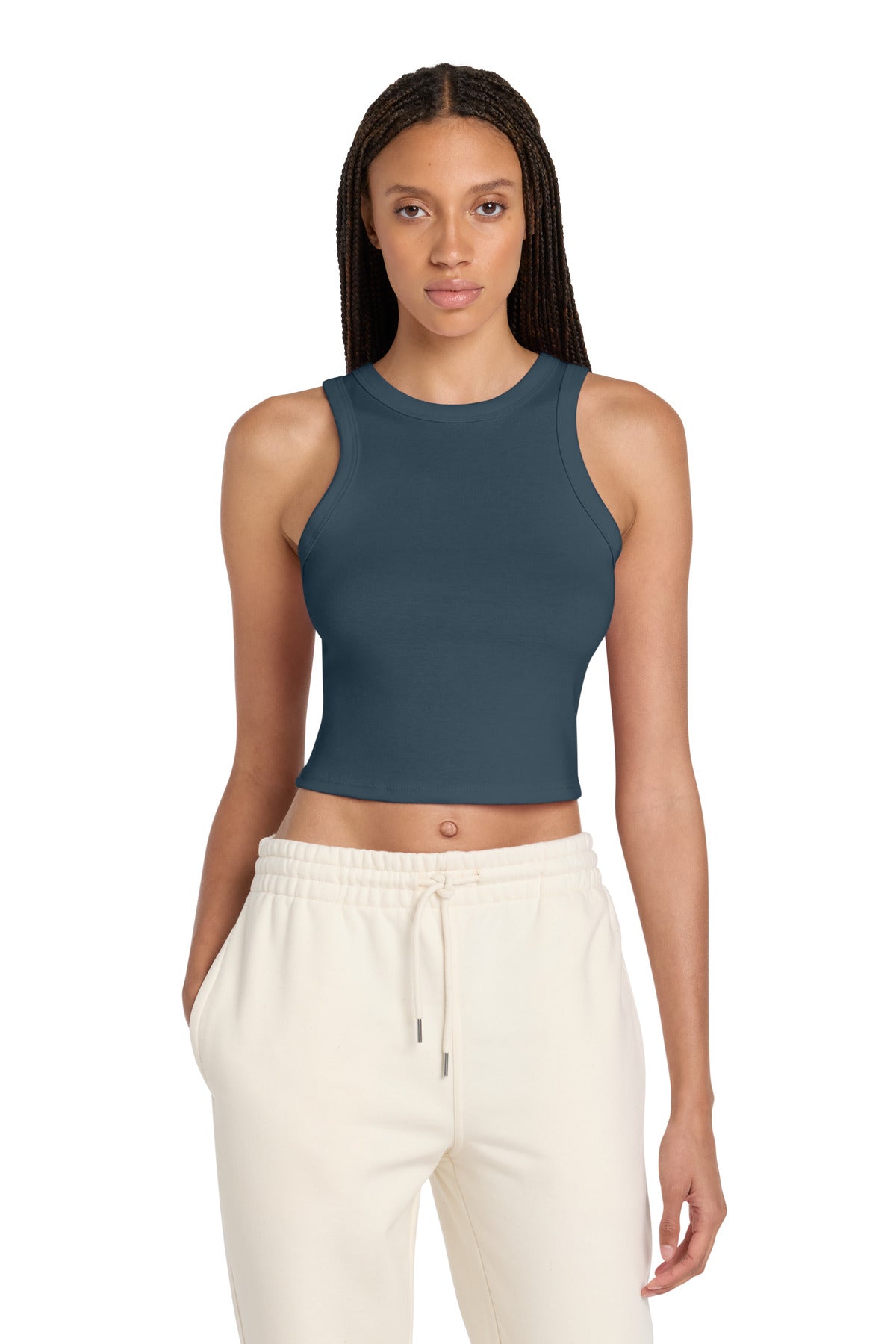 Custom logo BELLA+CANVAS® Women's Micro Rib Racer Tank BC1019 in Solid Vintage Navy Blend