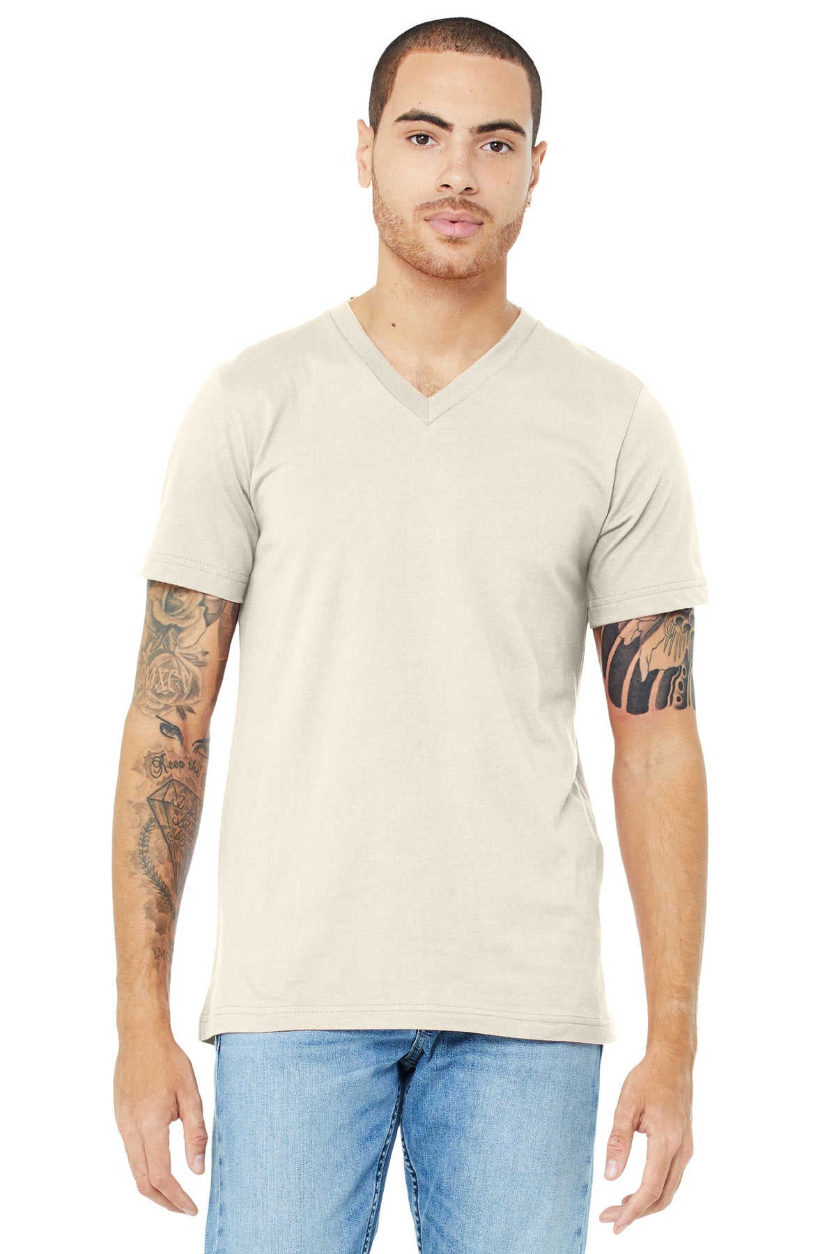 Custom logo BELLA+CANVAS ® Unisex Jersey Short Sleeve V-Neck Tee. BC3005 in Natural