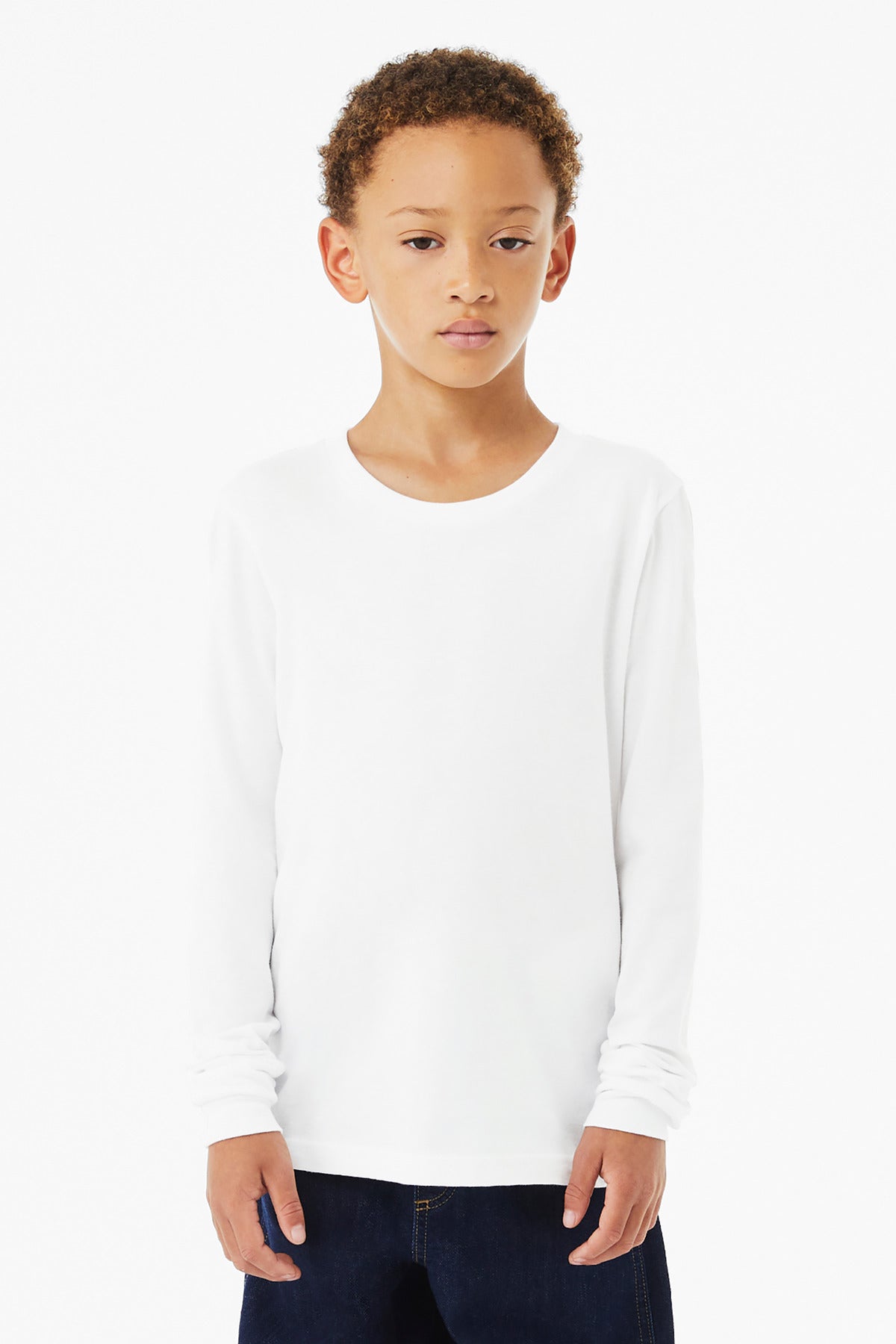 Custom logo BELLA+CANVAS® Youth Heather CVC Long Sleeve Tee BC3501YCVC in Solid White Blend