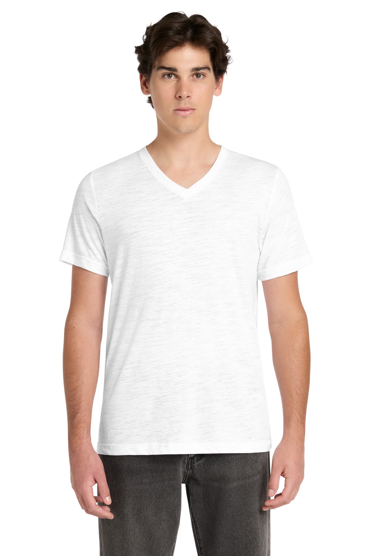 Custom logo BELLA+CANVAS® Unisex Textured Jersey V-Neck Tee BC3655 in White Slub