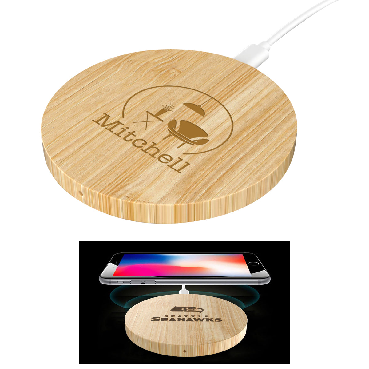 Custom logo 15W Round Bamboo Wireless Charger