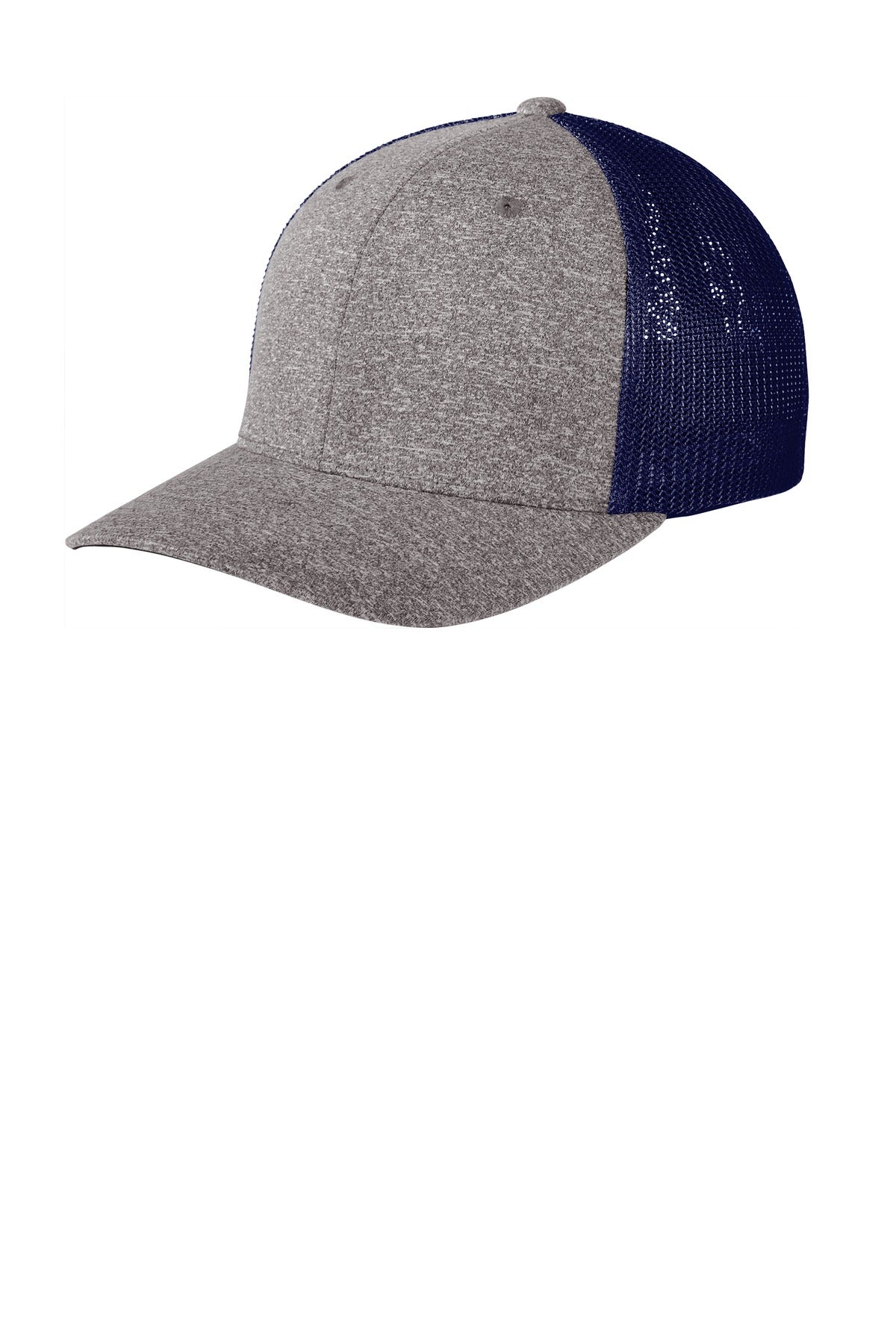 Custom logo Port Authority ® Flexfit ® Melange Mesh Back Trucker Cap C302 in True Navy/ Grey Heather