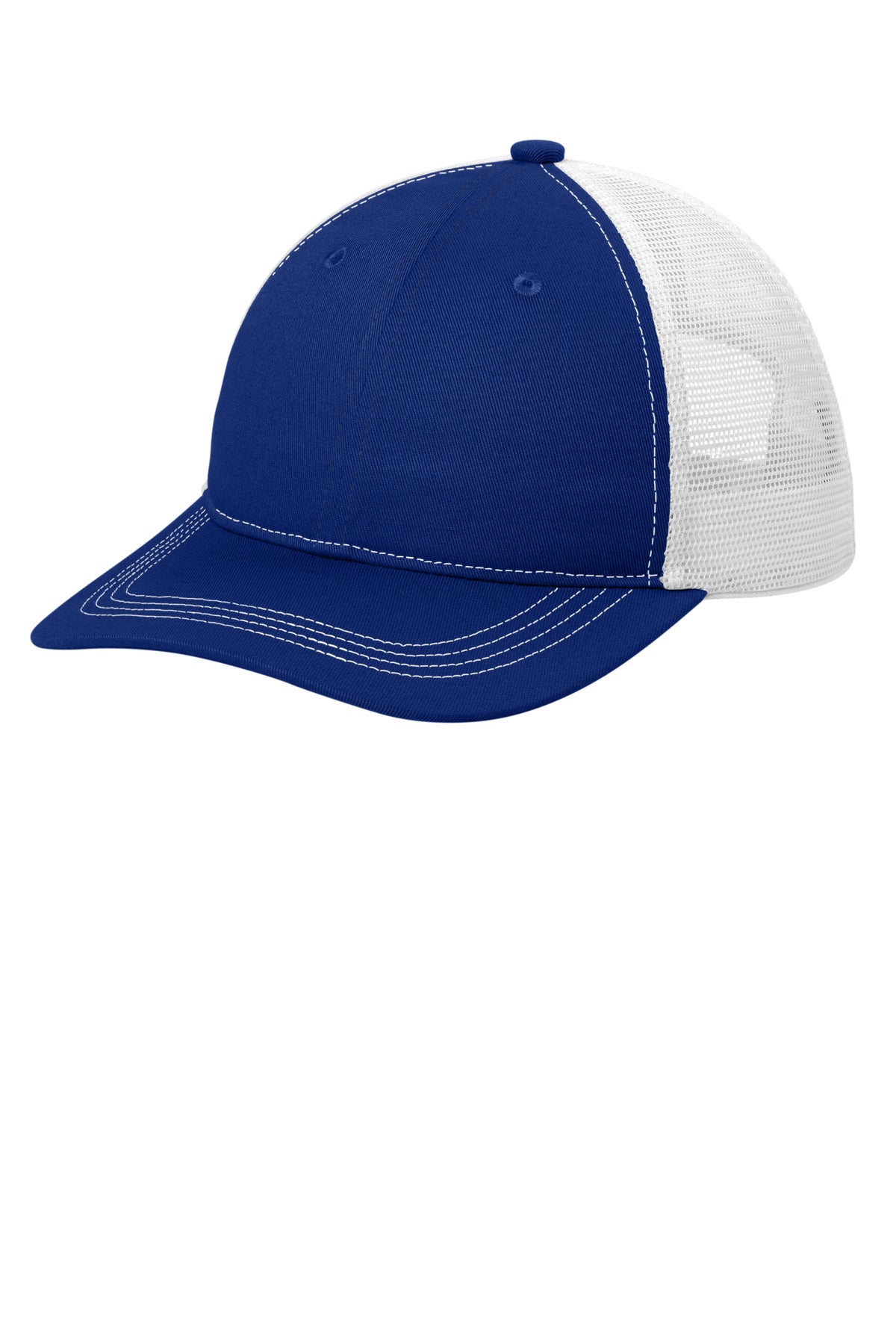 Custom logo Port Authority® Unstructured Snapback Trucker Cap C409 in Patriot Blue/ White