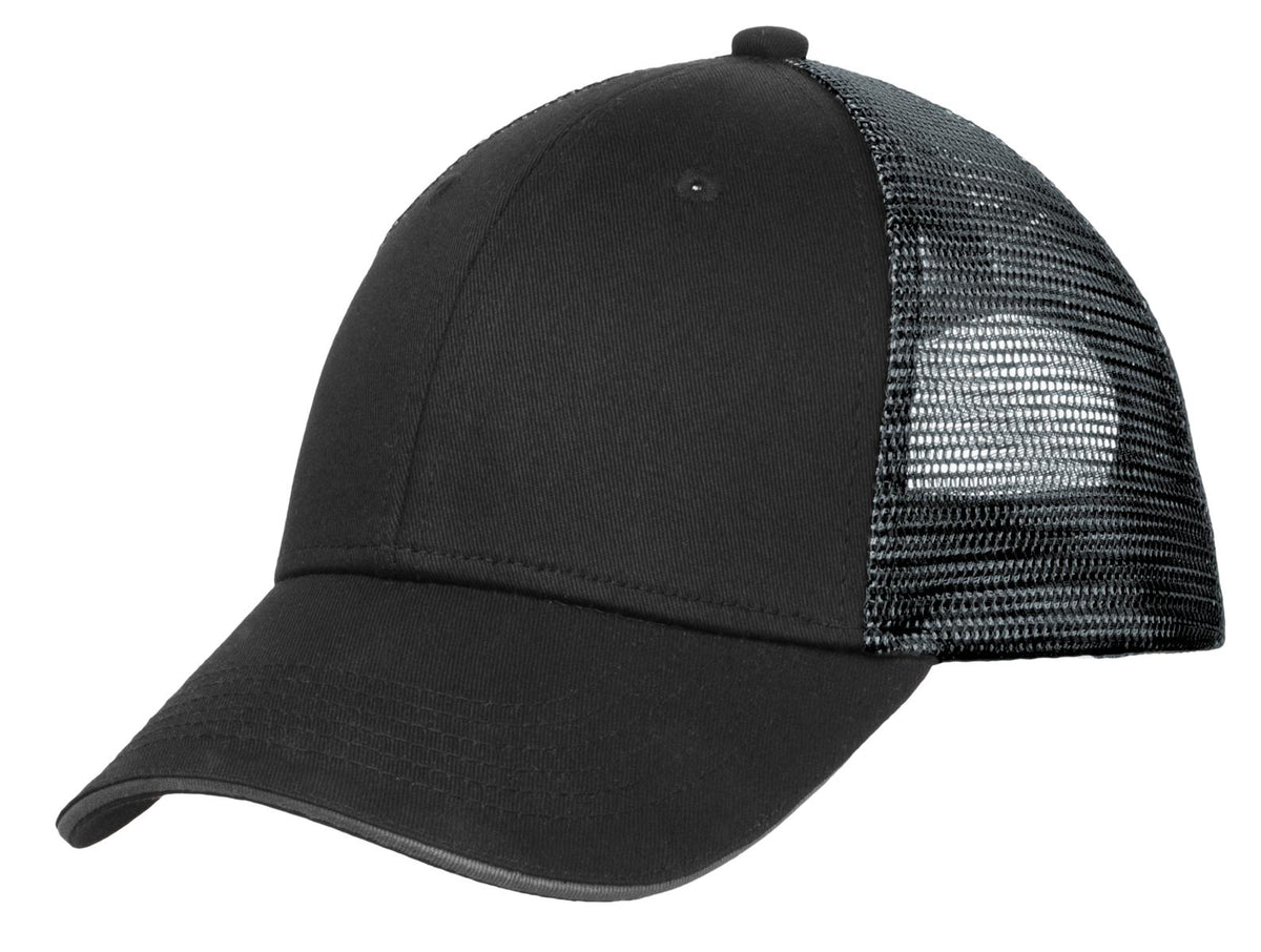 Custom logo Port Authority® Double Mesh Snapback Sandwich Bill Cap. C818 in Black/ Silver