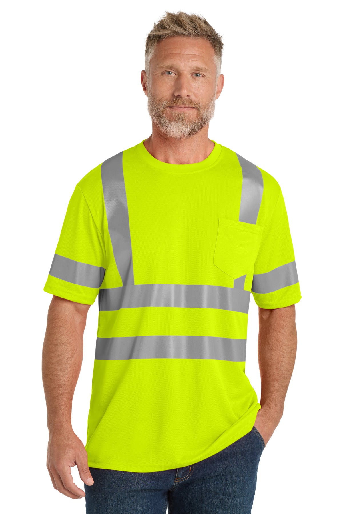 Custom logo CornerStone ® ANSI 107 Class 3 Mesh Tee. CS202 in Safety Yellow