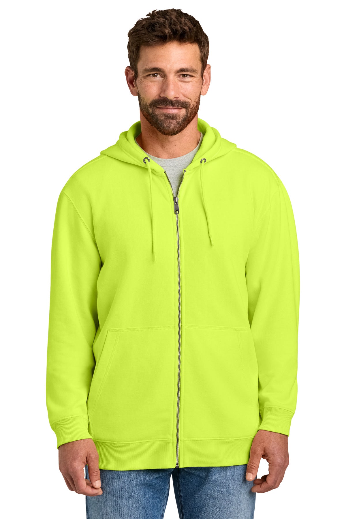 Custom logo CornerStone® Tough Fleece Full-Zip Hoodie CSF631 in Bright Yellow