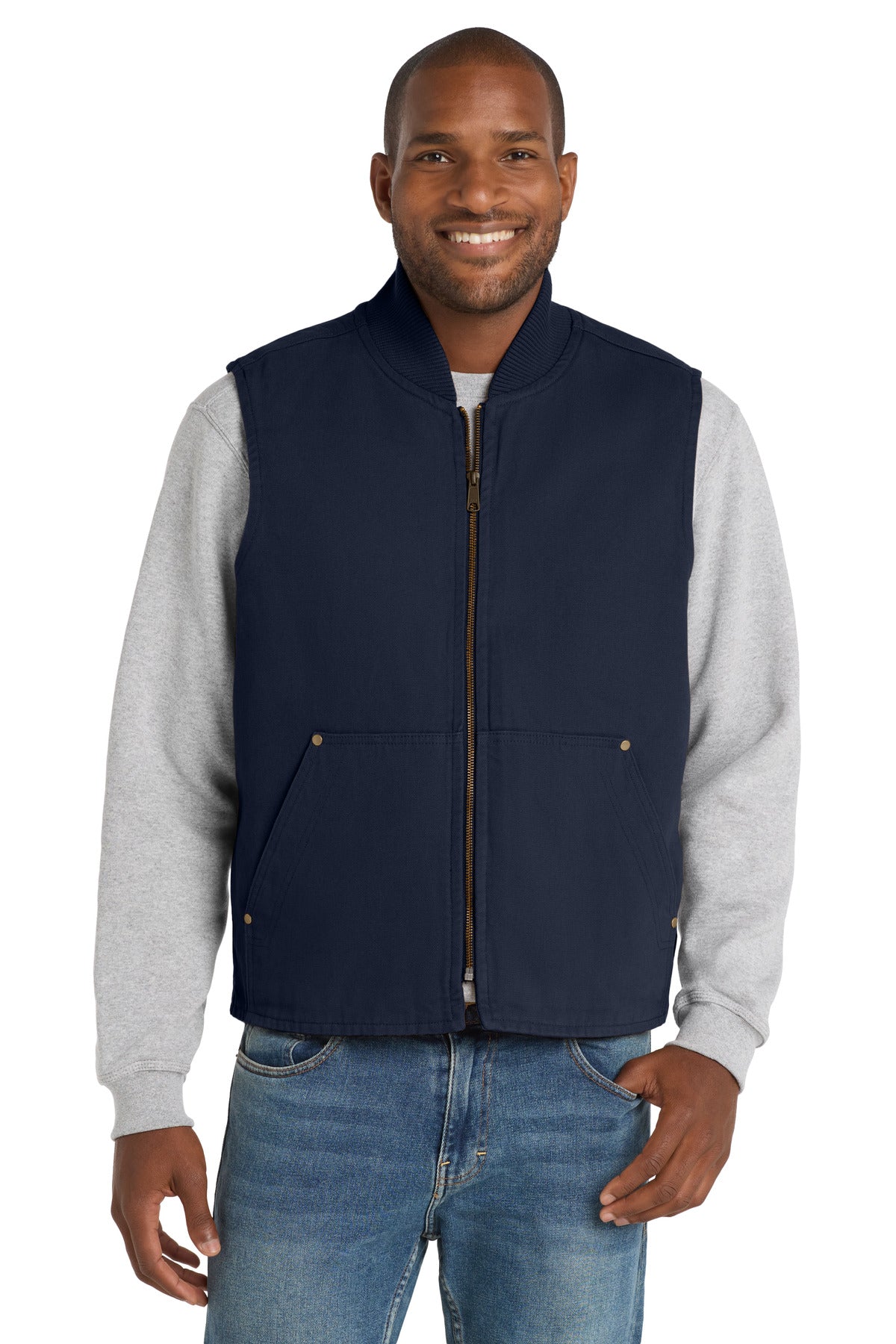 Custom logo CornerStone® Washed Duck Cloth Vest. CSV40 in Navy