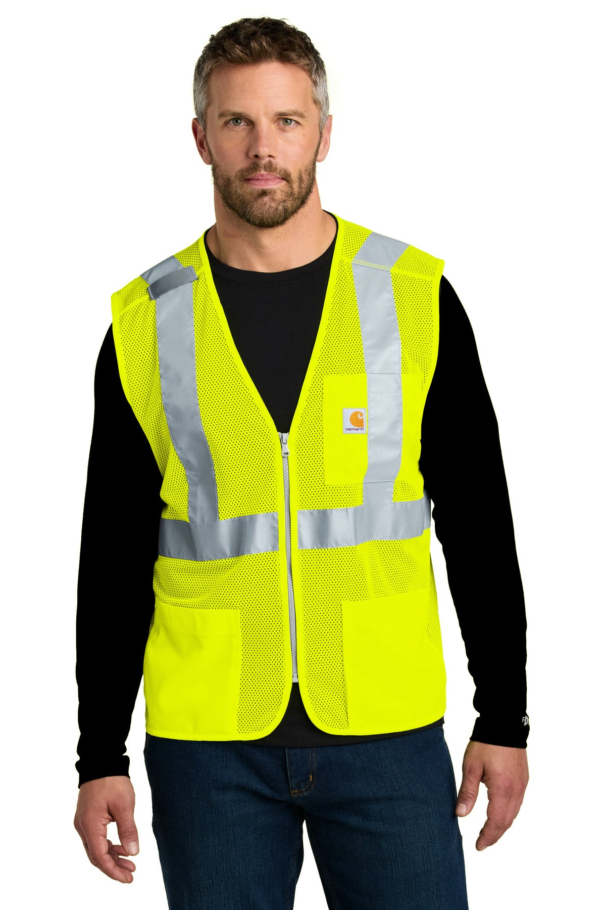 Custom logo Carhartt® ANSI Class 2 Mesh Zip-Front Vest CT106171 in Brite Lime