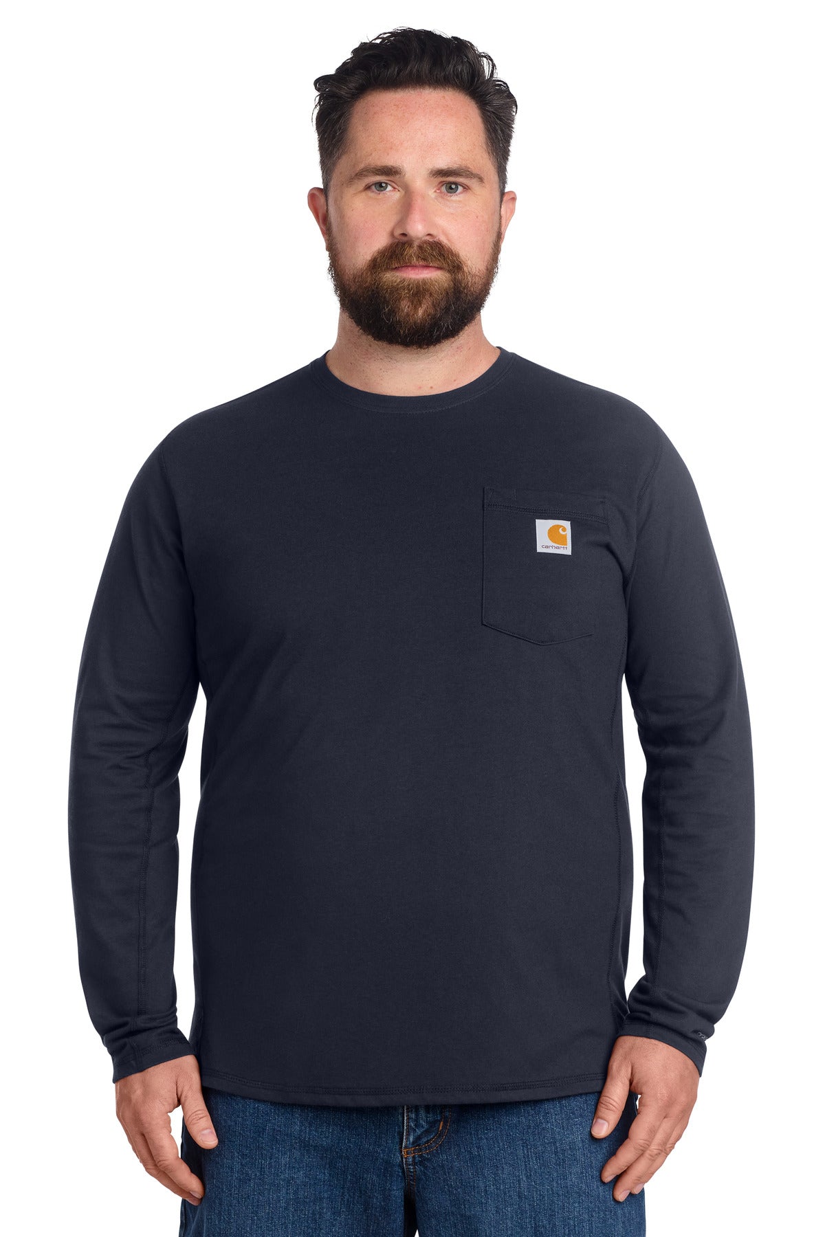 Custom logo Carhartt Force® Long Sleeve Pocket T-Shirt CT106656 in Navy