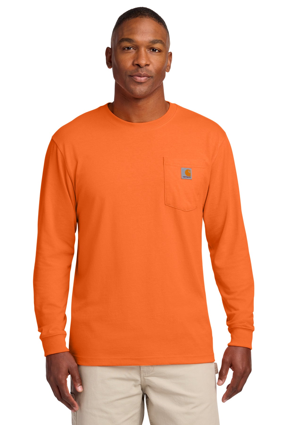 Custom logo Carhartt ® Workwear Pocket Long Sleeve T-Shirt. CTK126 in Brite Orange