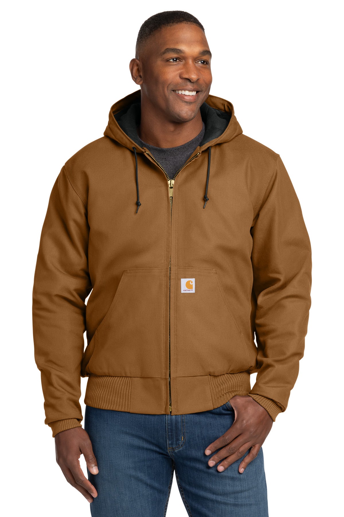Custom logo Carhartt ® Tall Quilted-Flannel-Lined Duck Active Jac. CTT106677 in Carhartt Brown