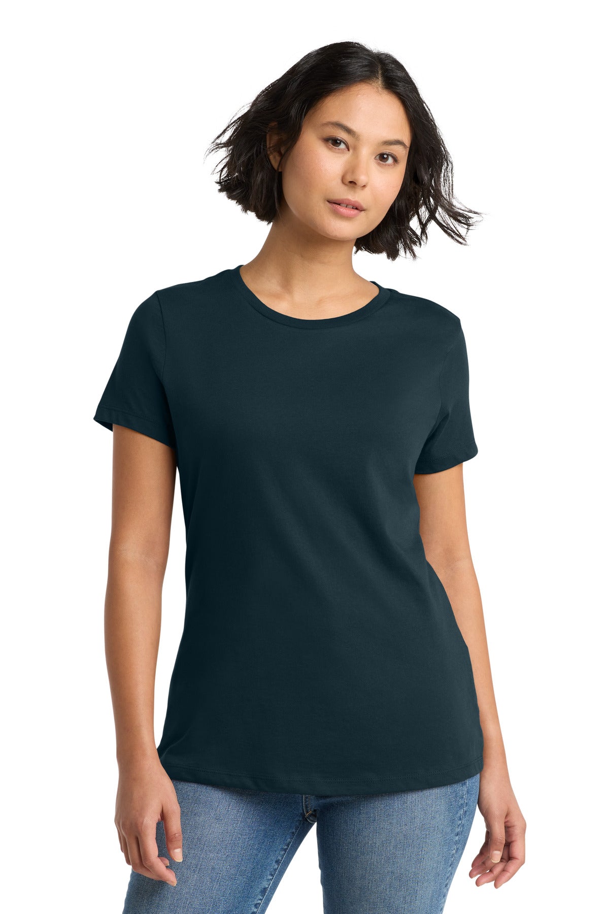 Custom logo District® Women's Perfect Weight®Tee. DM104L in New Navy