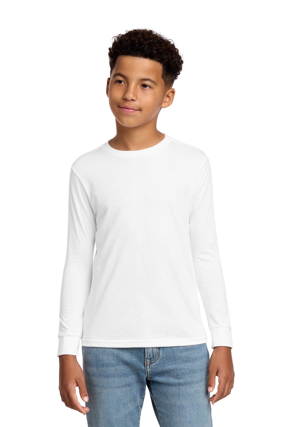 Custom logo District® Youth Perfect Tri® Long Sleeve Tee DT132Y in White
