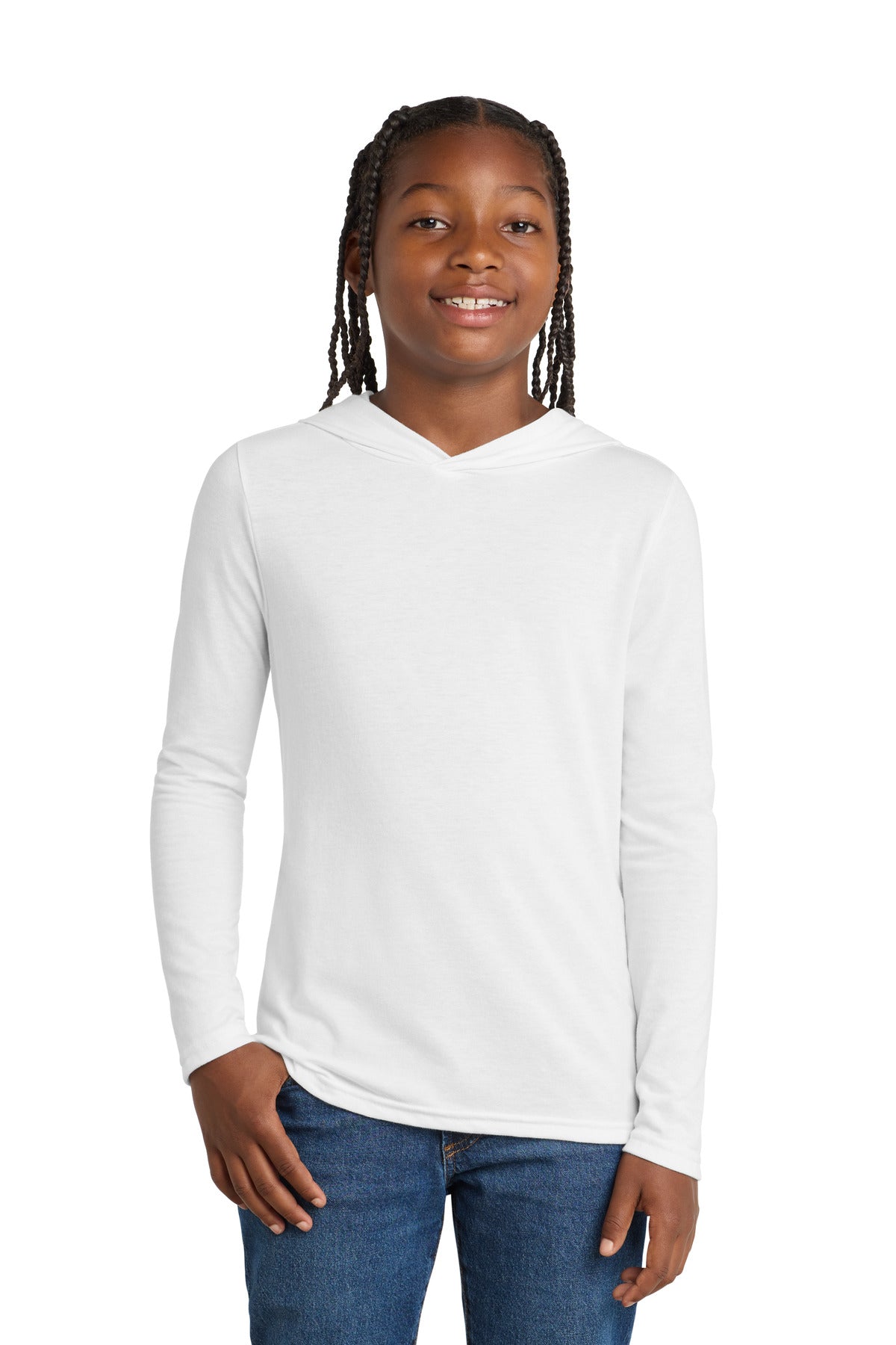 Custom logo District ® Youth Perfect Tri ® Long Sleeve Hoodie DT139Y in White