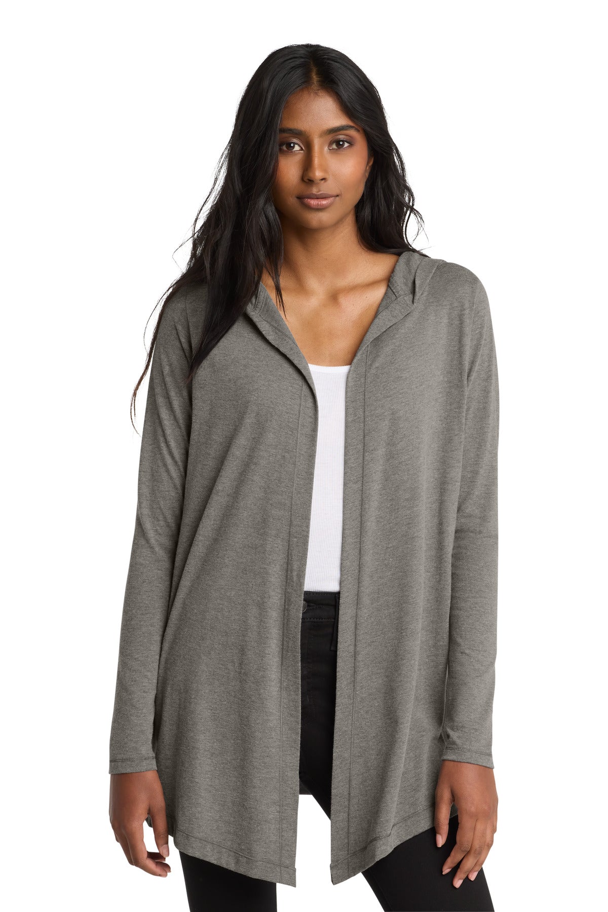 Custom logo District ® Women's Perfect Tri ® Hooded Cardigan. DT156 in Grey Frost