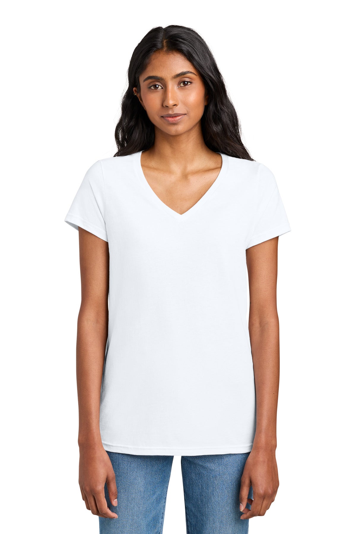 Custom logo District® Women's The Concert Tee® V-Neck DT5002 in White