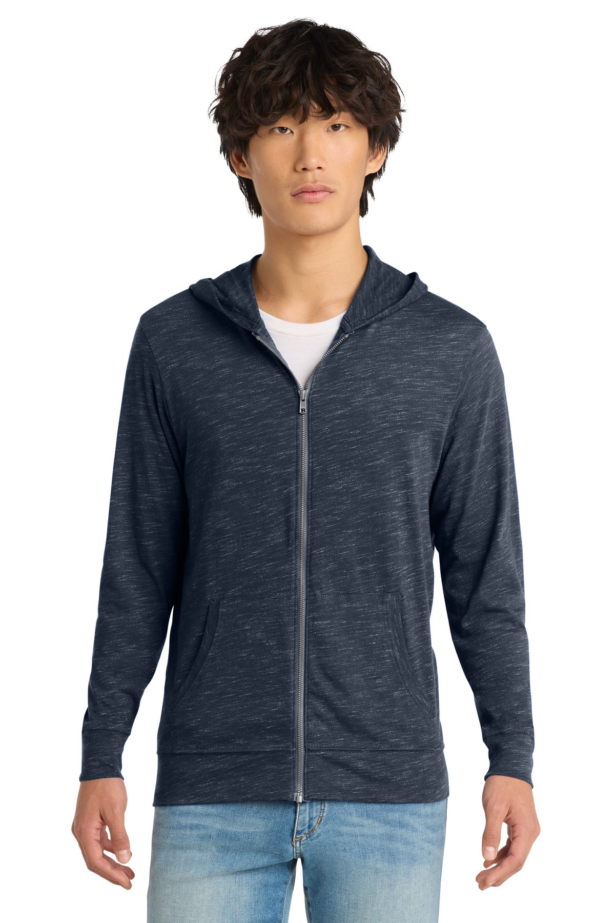 Custom logo District ® Medal Full-Zip Hoodie. DT565 in New Navy