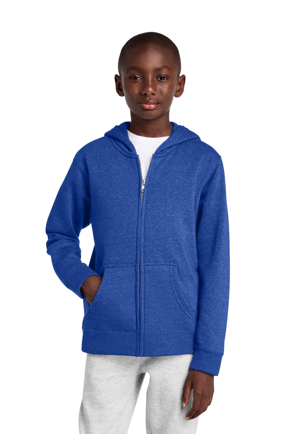 Custom logo District® Youth V.I.T.™ Fleece Full-Zip Hoodie DT6102Y in Royal Frost