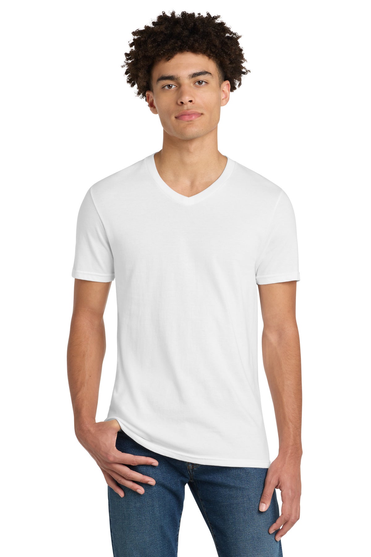 Custom logo District® Very Important Tee® V-Neck. DT6500 in White