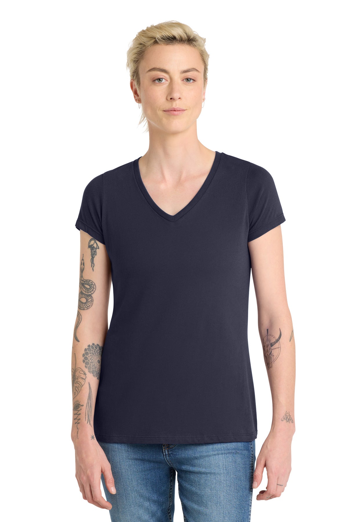 Custom logo District ® Women's Very Important Tee ® V-Neck. DT6503 in New Navy