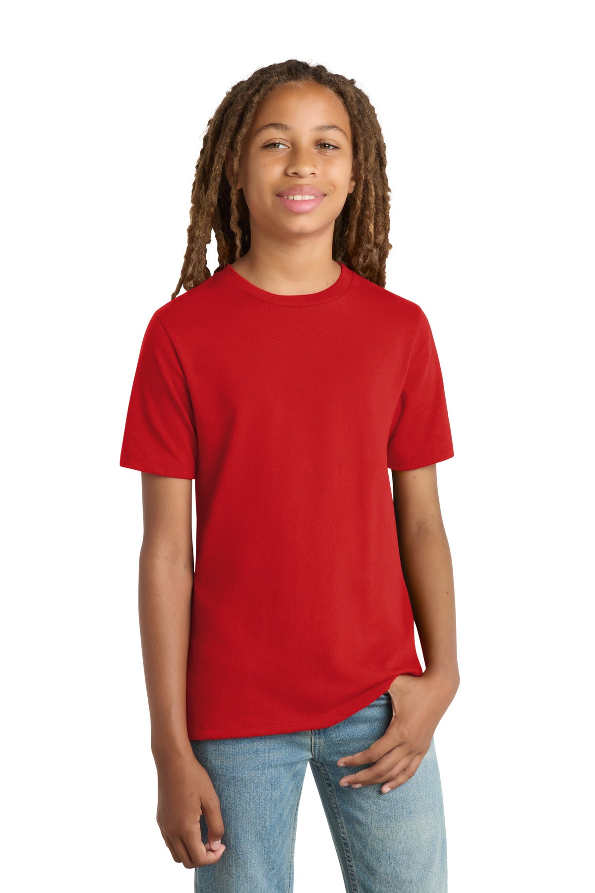 Custom logo District ® Youth Re-Tee ® DT8000Y in Ruby Red