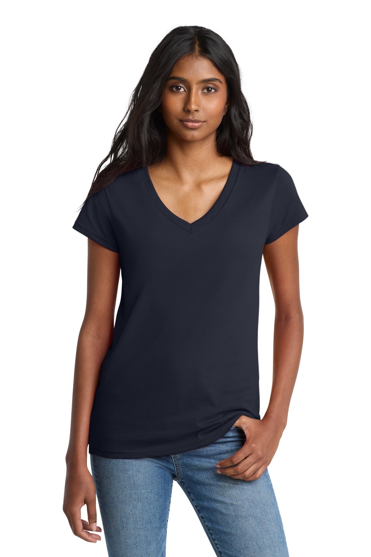 Custom logo District ® Women's Re-Tee ™ V-Neck DT8001 in True Navy