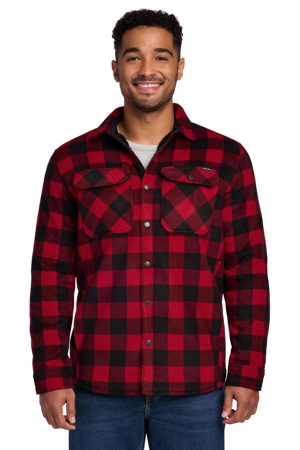 Custom logo Eddie Bauer® Woodland Shirt Jac EB228 in Radish/ Black