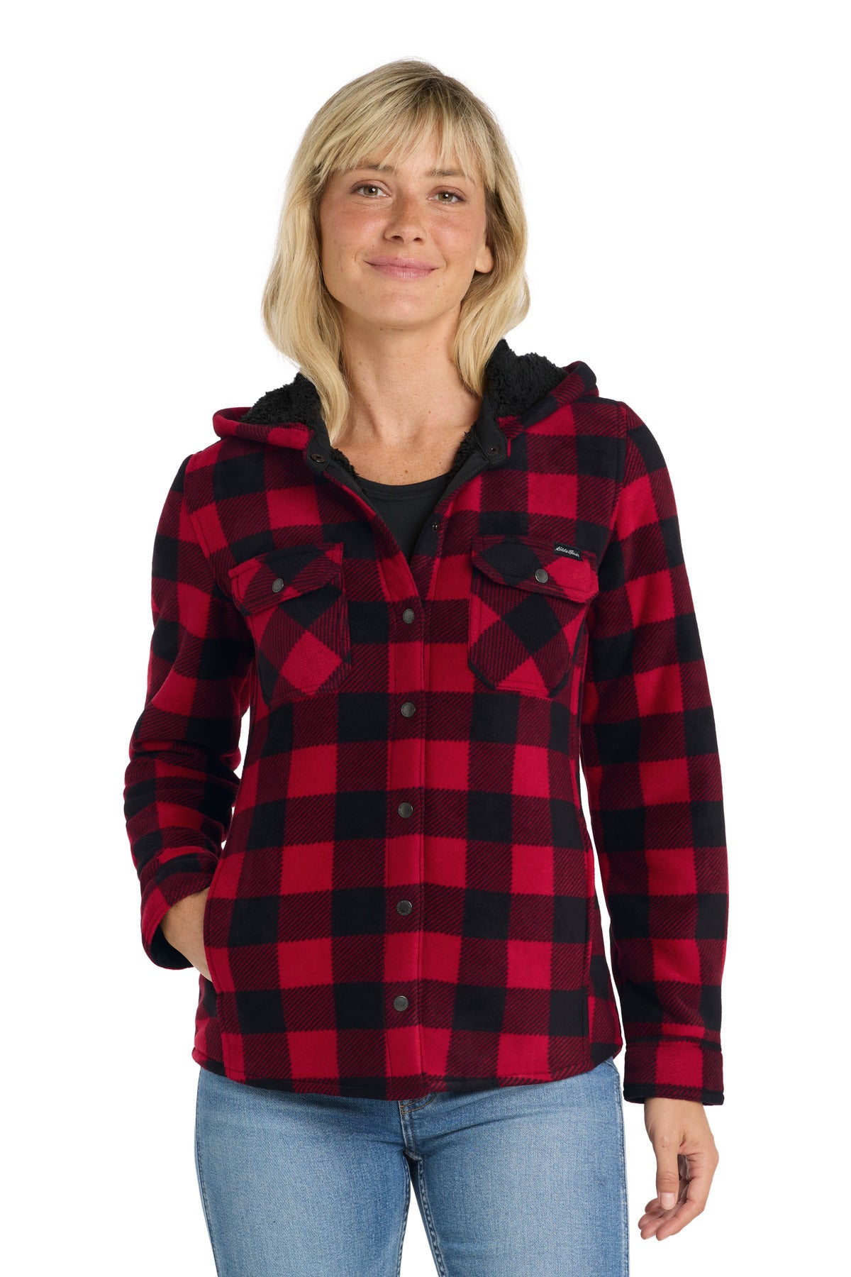 Custom logo Eddie Bauer® Women's Woodland Shirt Jac EB229 in Radish/ Black