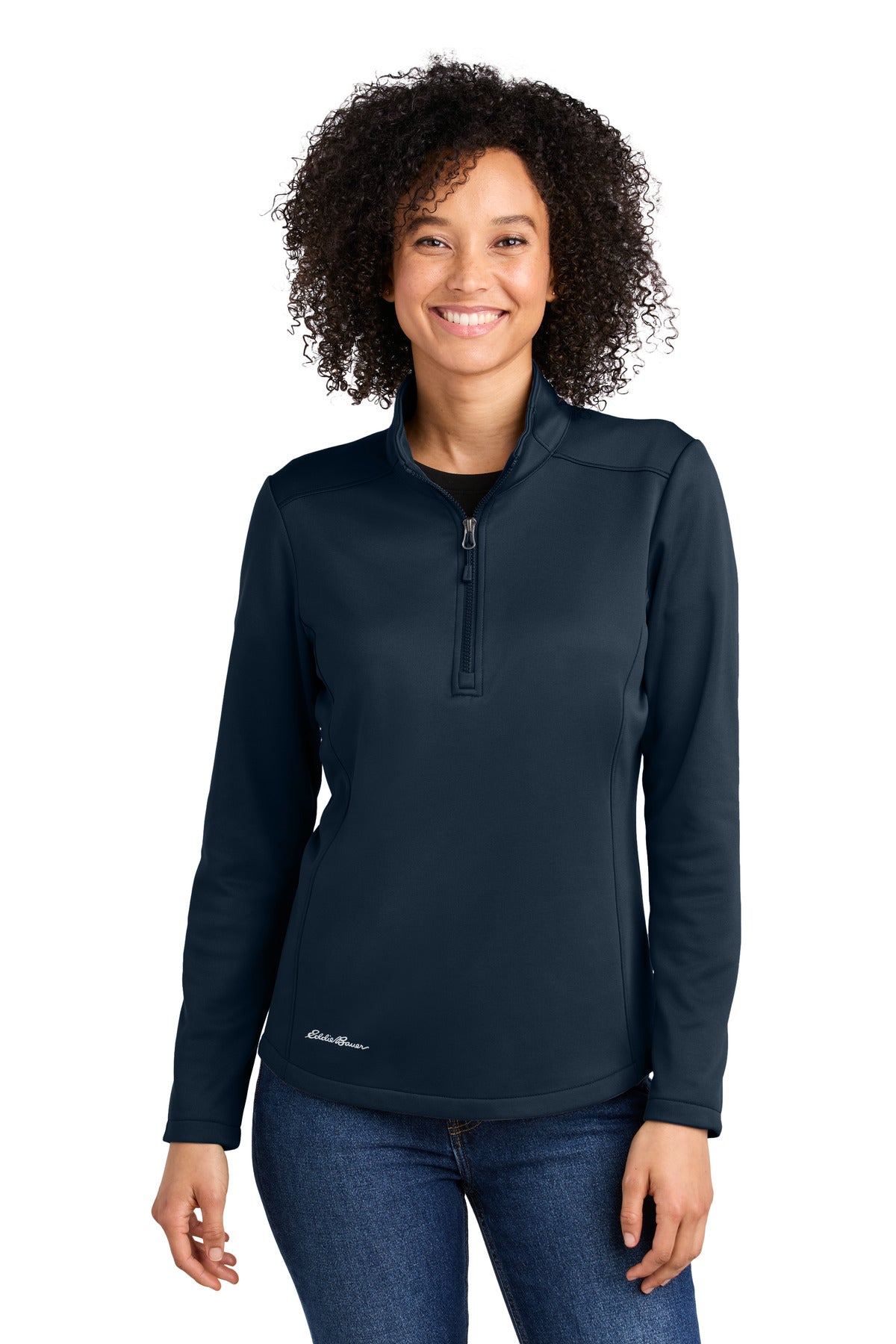 Custom logo Eddie Bauer® Women's Smooth Mid Layer Fleece 1/2-Zip EB2370 in River Blue Navy