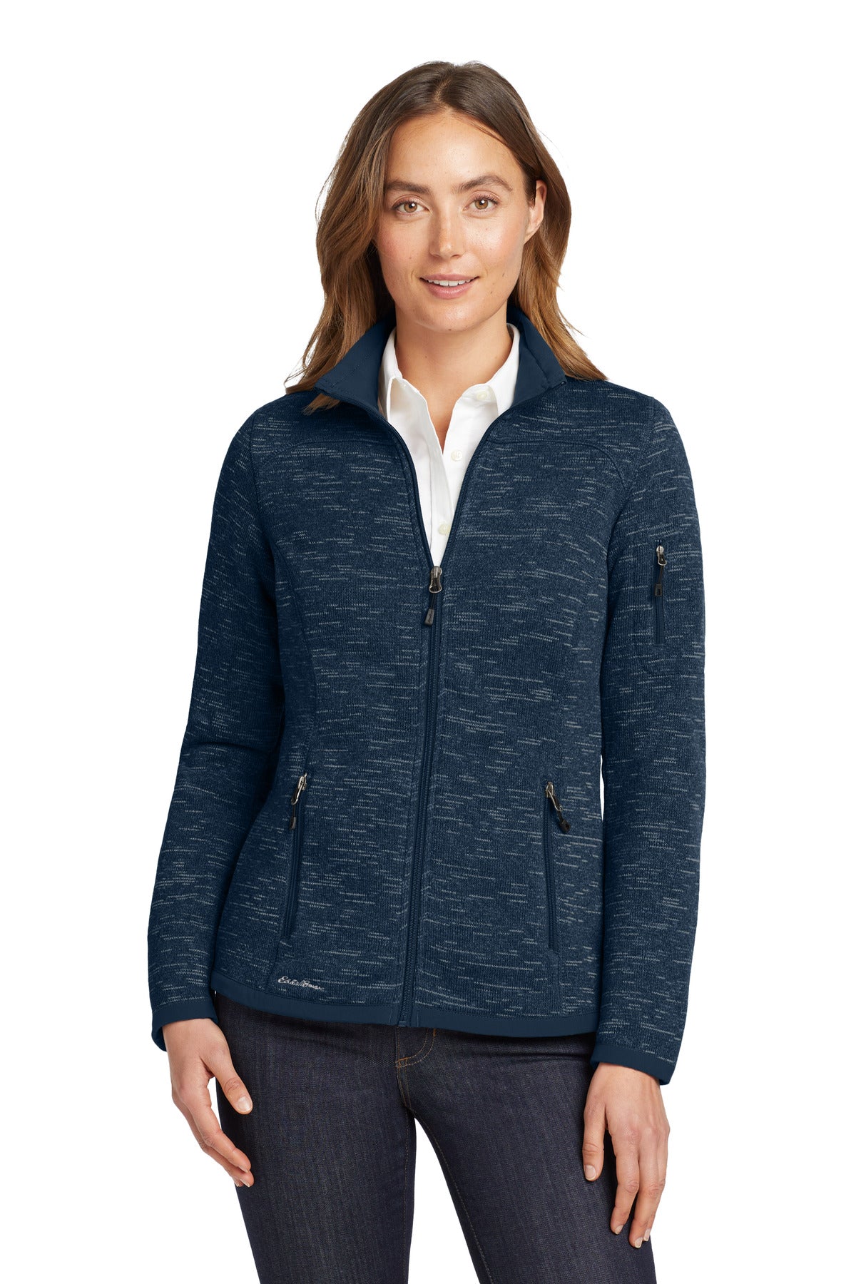 Custom logo Eddie Bauer ® Women's Sweater Fleece Full-Zip. EB251 in River Blue Navy Heather