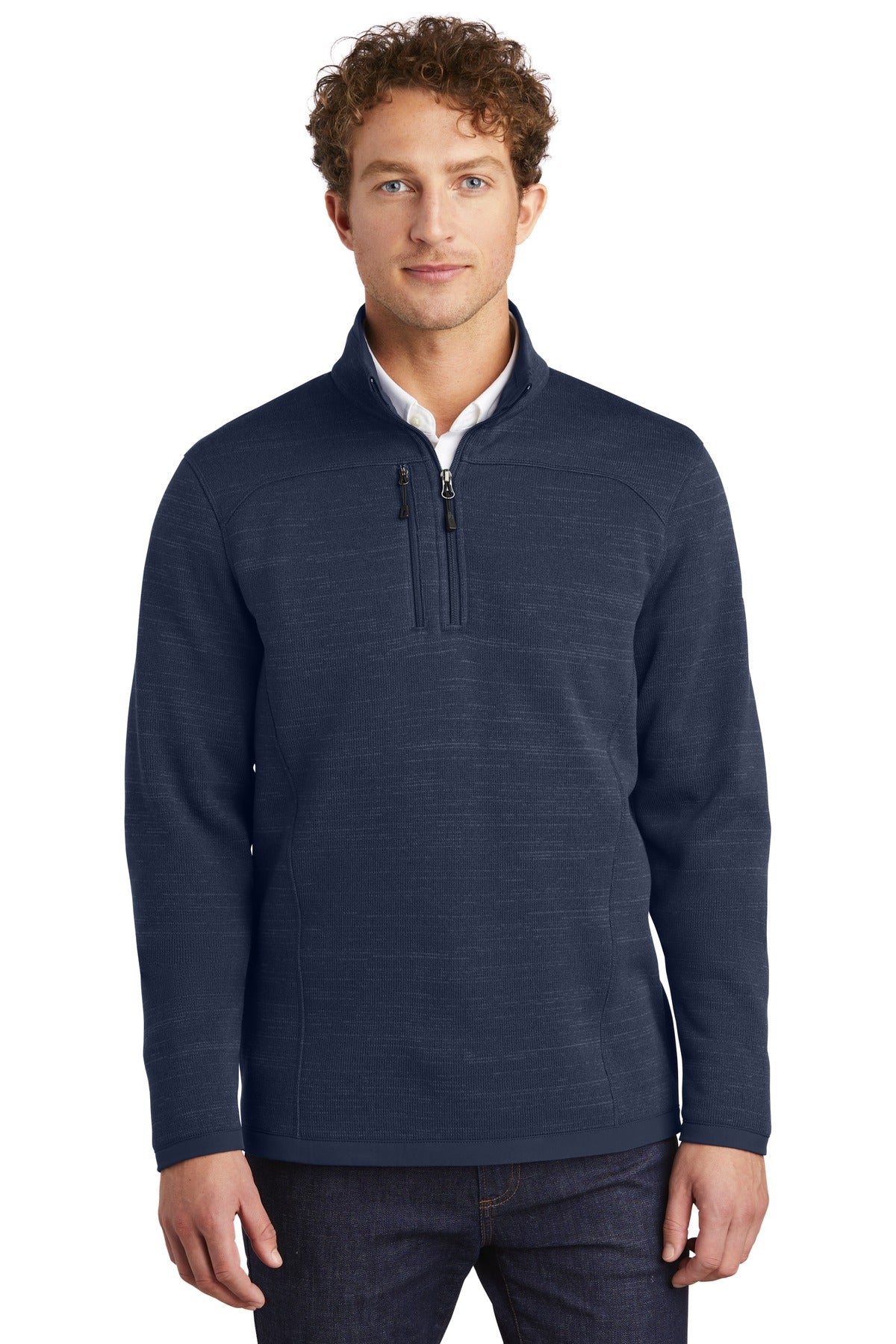 Custom logo Eddie Bauer ® Sweater Fleece 1/4-Zip. EB254 in River Blue Navy Heather