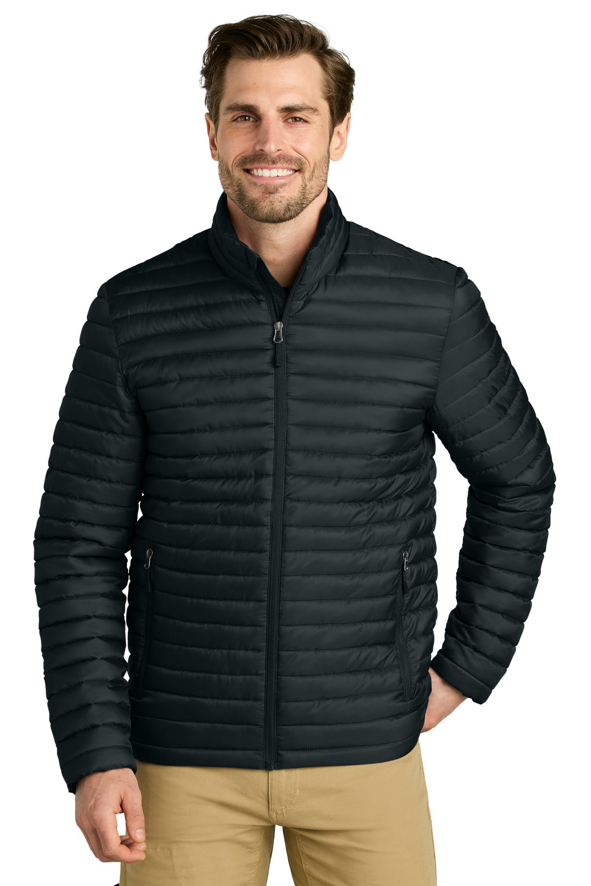 Custom logo Eddie Bauer® Packable Quilted Full-Zip EB514 in Black