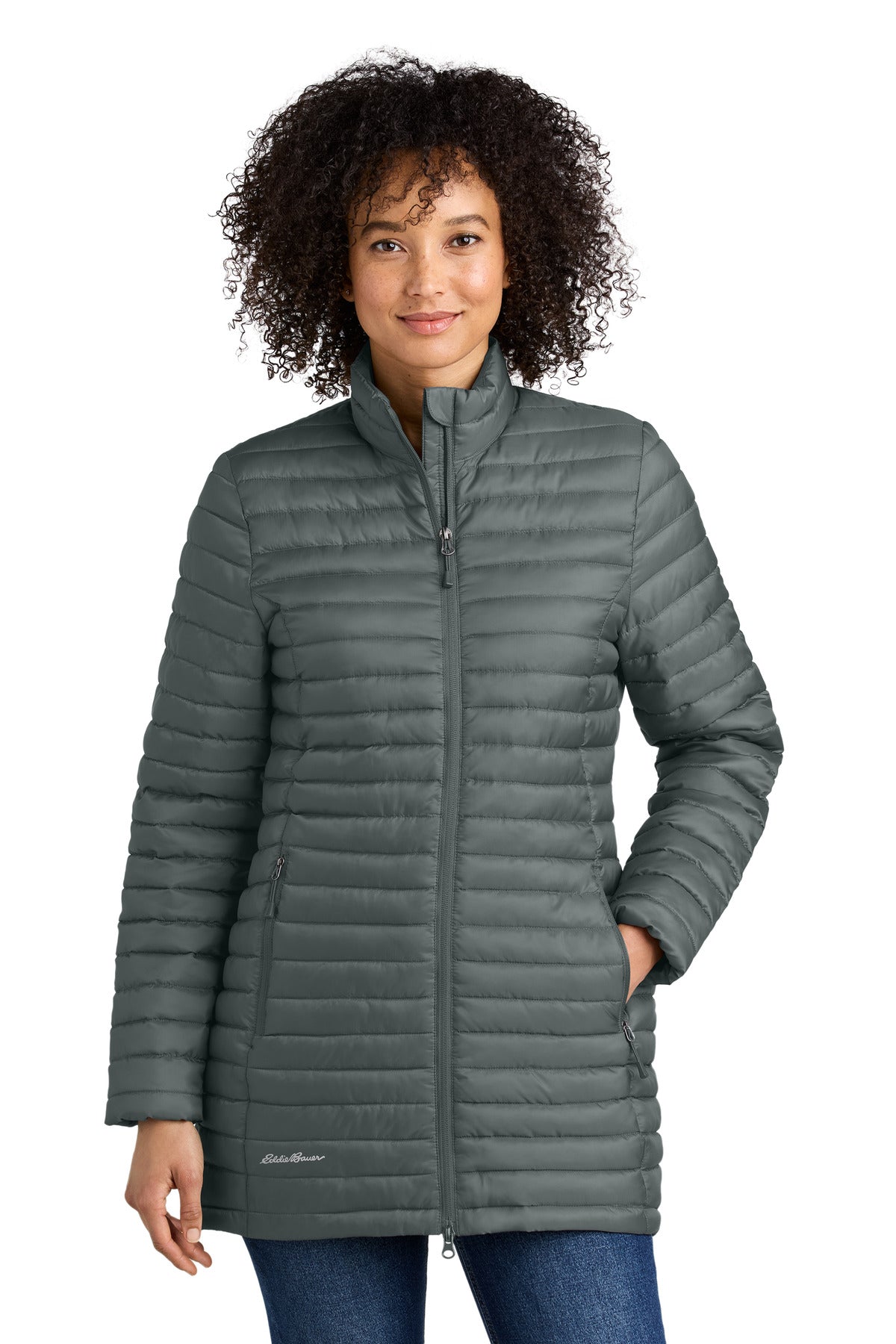 Custom logo Eddie Bauer® Women's Packable Quilted Full-Zip EB515 in Metal Grey