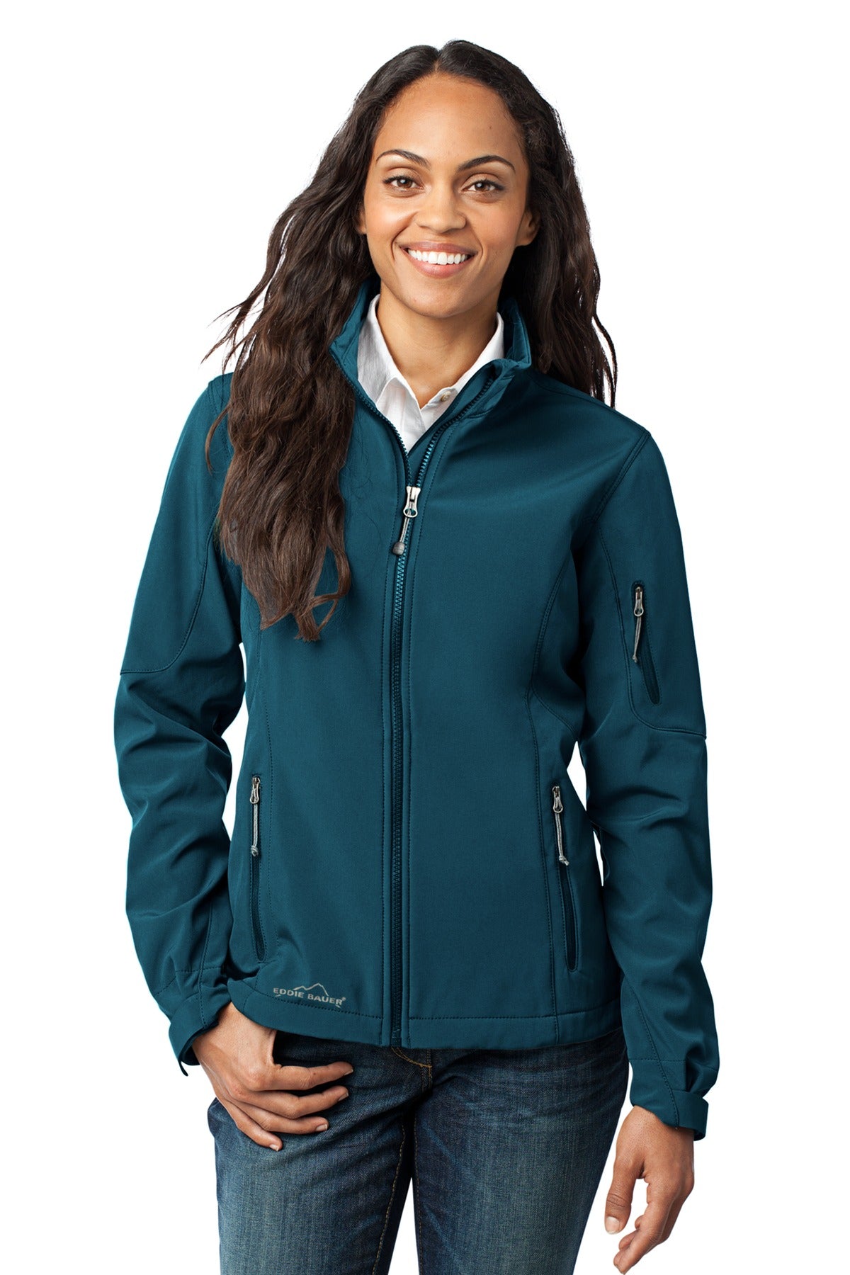 Custom logo Eddie Bauer® Women's Soft Shell Jacket. EB531 in Dark Adriatic