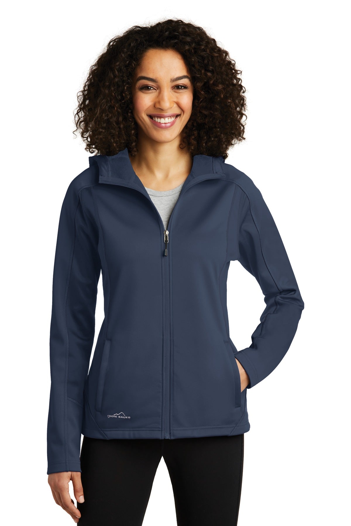 Custom logo Eddie Bauer® Women's Trail Soft Shell Jacket. EB543 in River Blue Navy/ River Blue Navy