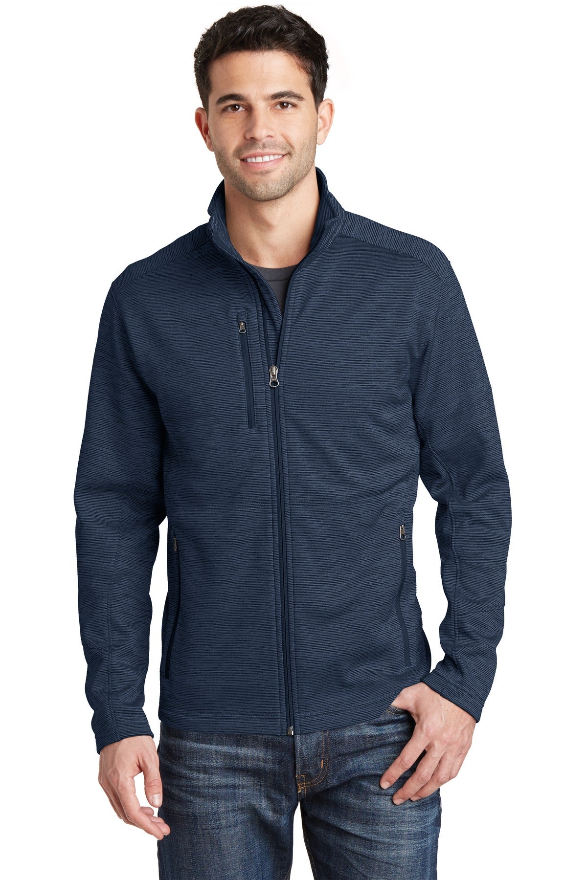 Custom logo Port Authority® Digi Stripe Fleece Jacket. F231 in Navy