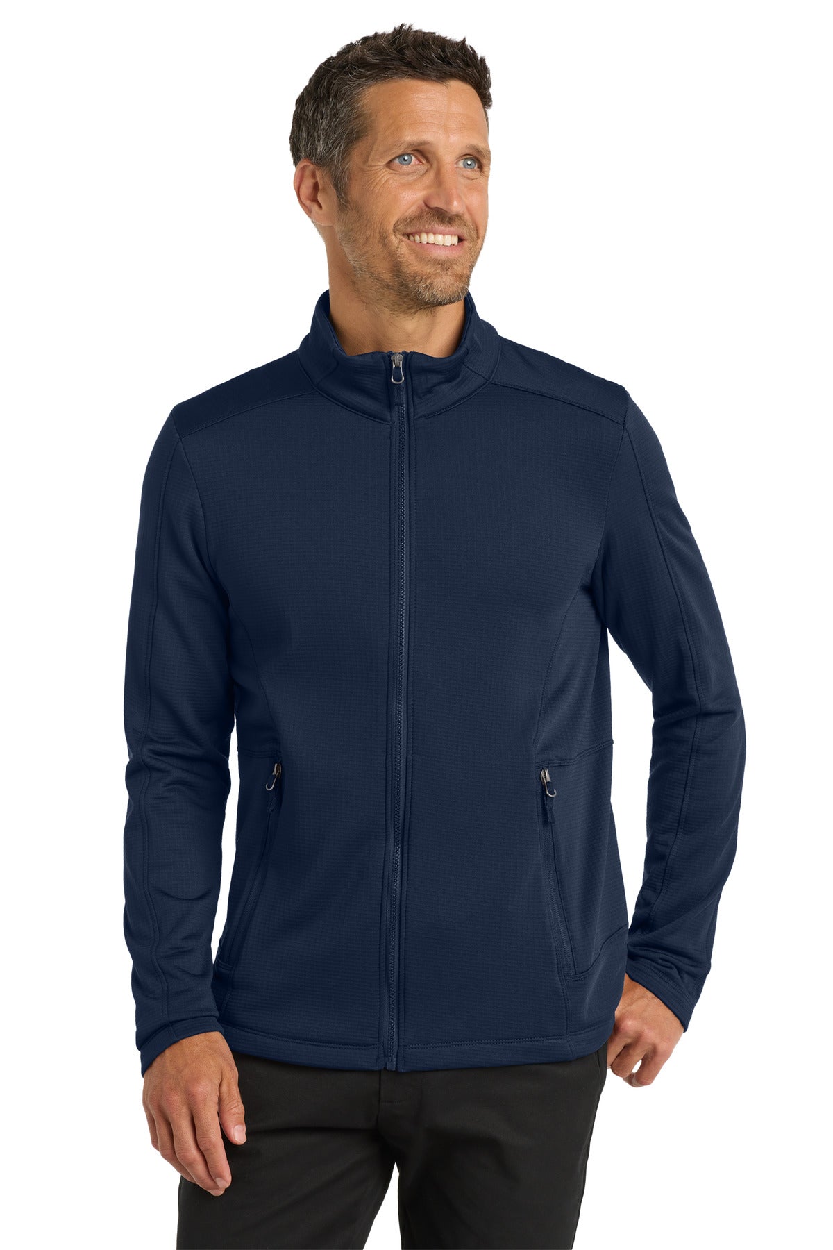 Custom logo Port Authority ® Grid Fleece Jacket. F239 in River Blue Navy