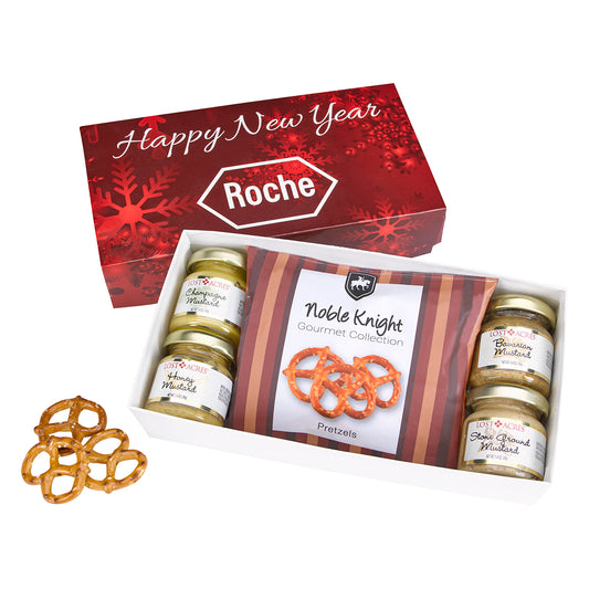 Custom logo Gourmet Mustard Set With Pretzels In Gift Box